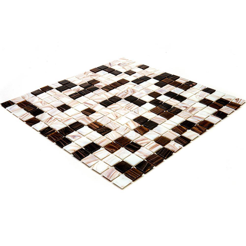 Mingles 12" x 12" Beige and Brown Iridescent Glass Mosaic Tile