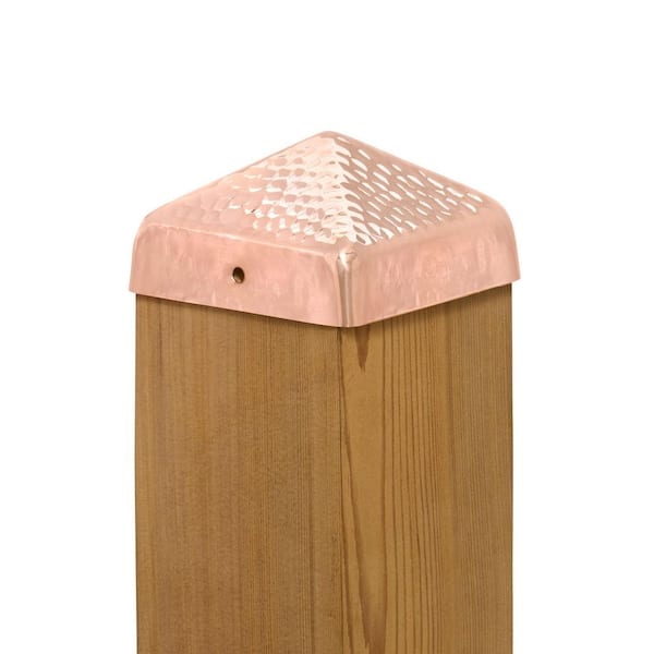 4 in. x 4 in. Hammered Copper Pyramid Slip Over Fence Post Cap