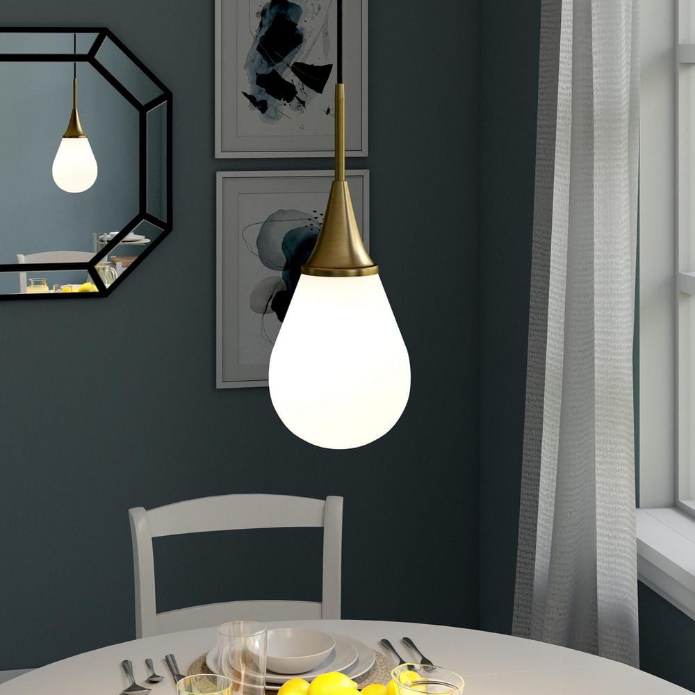 Ambrose 7" Brass and White Milk Glass Drop Light