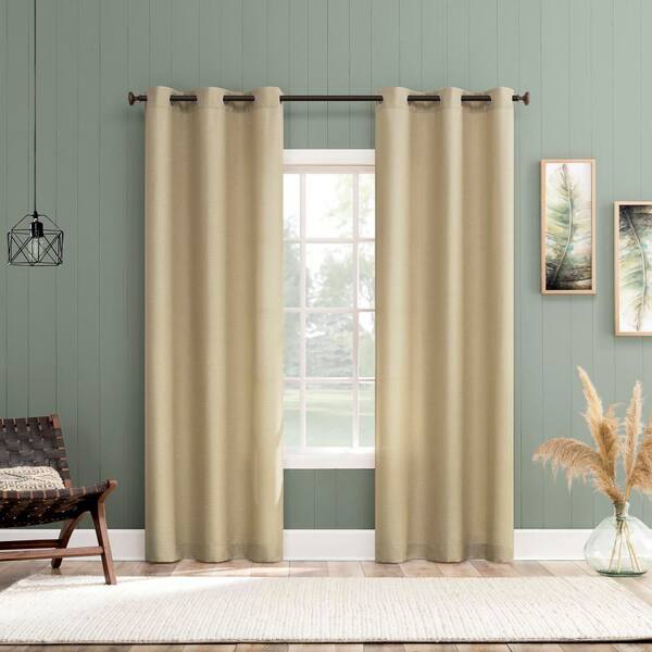Sun Zero Landon Textured Taupe Faux Linen 40 in. W x 63 in. L