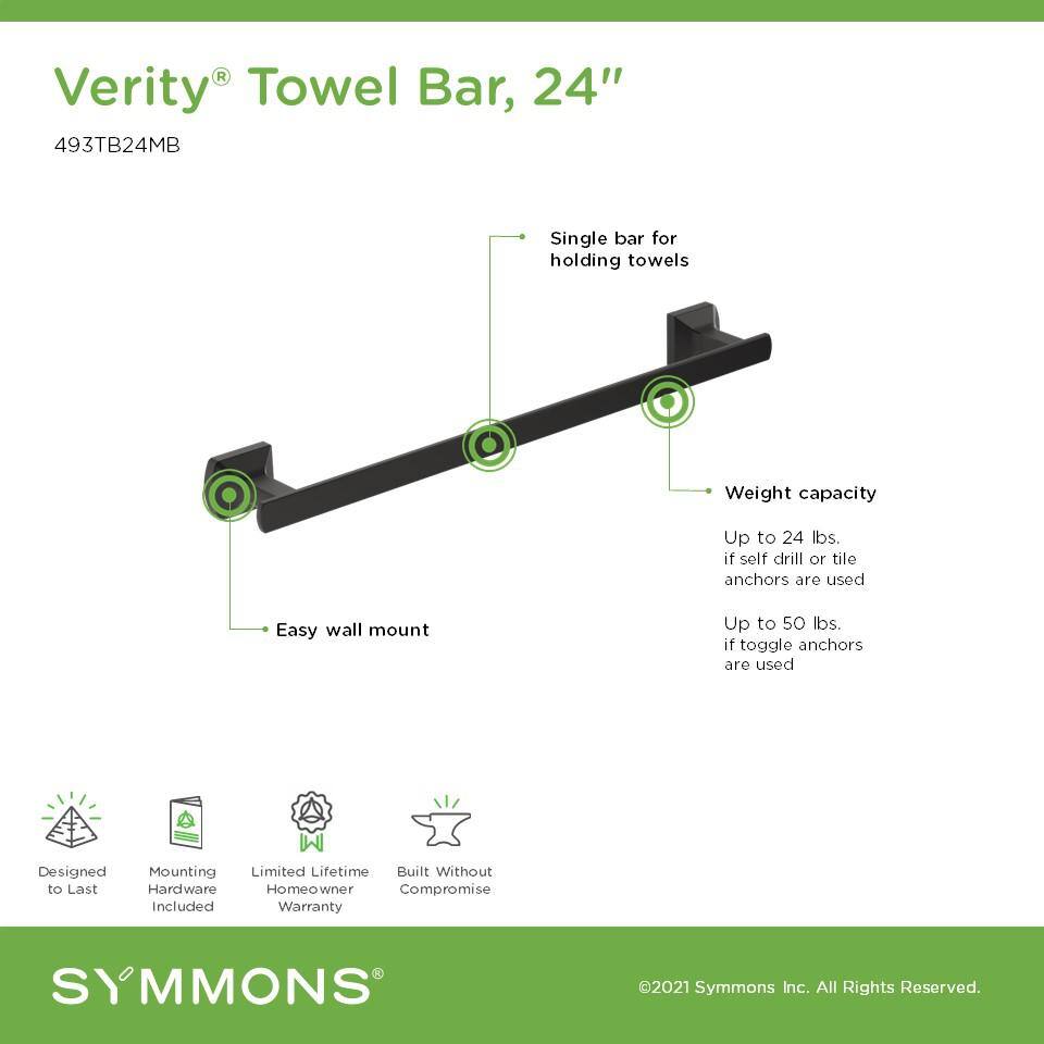 Verity Matte Black 24-inch Wall Mounted Single Towel Bar