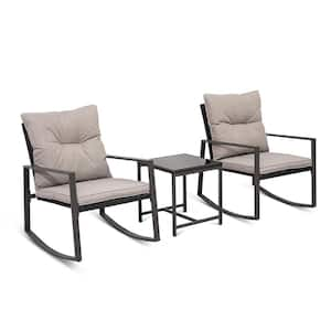 Miya 3-Piece Wicker Outdoor Bistro Set with Square Coffee Table and Brown Cushions