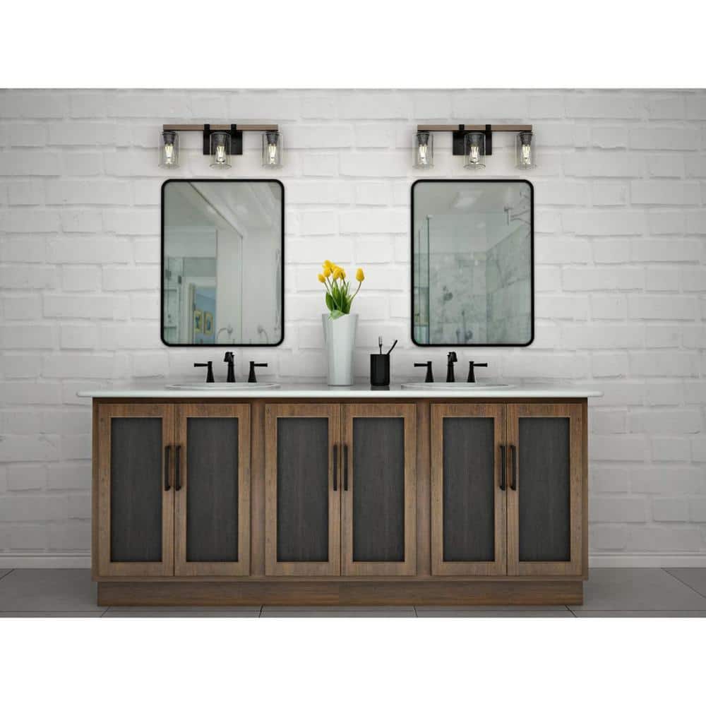 Barnes Mill Antique Bronze 3-Light Bath Vanity with Clear Seeded Glass