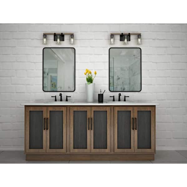 Barnes Mill Collection 24 in. 3-Light Antique Bronze Clear Seeded Glass Farmhouse Bathroom Vanity Light