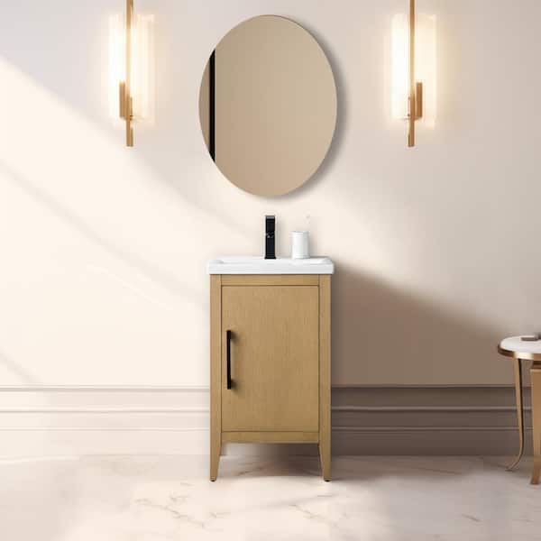 20 in. W x 15.8 in D x 34 in. H Single Sink Bathroom Vanity Cabinet in Natural Oak with Ceramic Top
