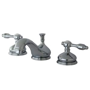 Tudor 8 in. Widespread 2-Handle Bathroom Faucets with Brass Pop-Up in Polished Chrome
