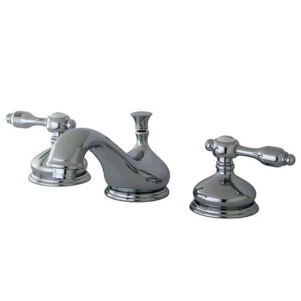 Kingston Brass Tudor 8 in. Widespread 2-Handle Bathroom Faucets with Brass Pop-Up in Polished Chrome