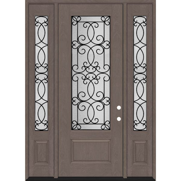 Steves & Sons Regency 64 in. x 96 in. 3/4Lite Georgian Decorative Glass LHIS Ashwa Mahogany Fiberglass Prehung Front Door Dbl12in.SL