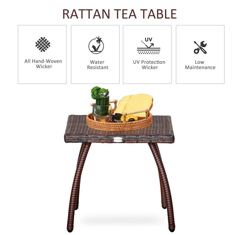 Hand-Woven Brown PE Rattan Square Outdoor Side Table