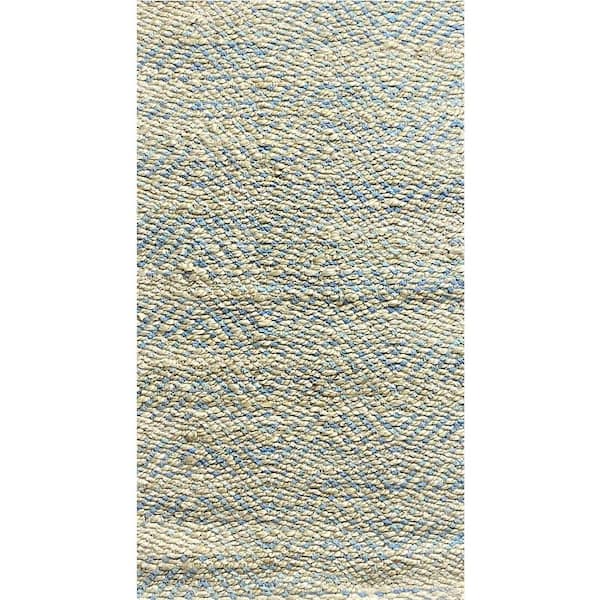 Unbranded Accord Subtle Blue 2 ft. x 5 ft. Chevron Organic Jute Area Rug
