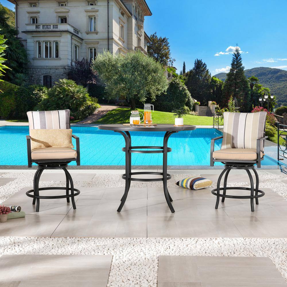 Patio Festival 3Piece Metal Bar Height Outdoor Bistro Set with Beige