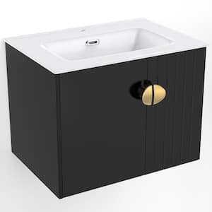 23.8 in. W x 18.5 in. D x 20.7 in. H Floating Bath Vanity in Black with White Ceramic Top Basin, Wall Mounted