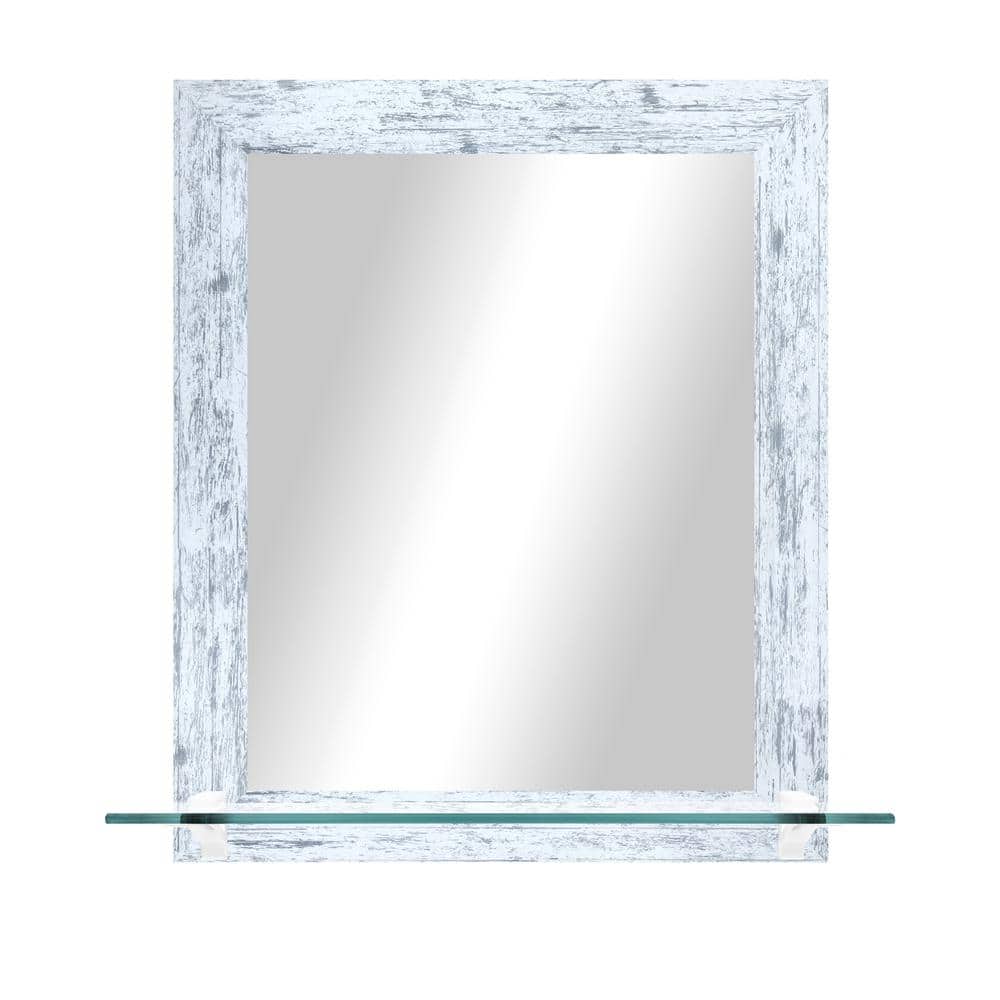 21.5 in. W x 25.5 in. H Rectangle White Weathered Vertical Mirror With Temp