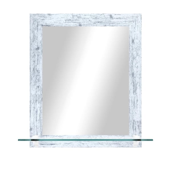 Unbranded 21.5 in. W x 25.5 in. H Rectangle White Weathered Vertical Mirror With Tempered Glass Shelf/White Brackets