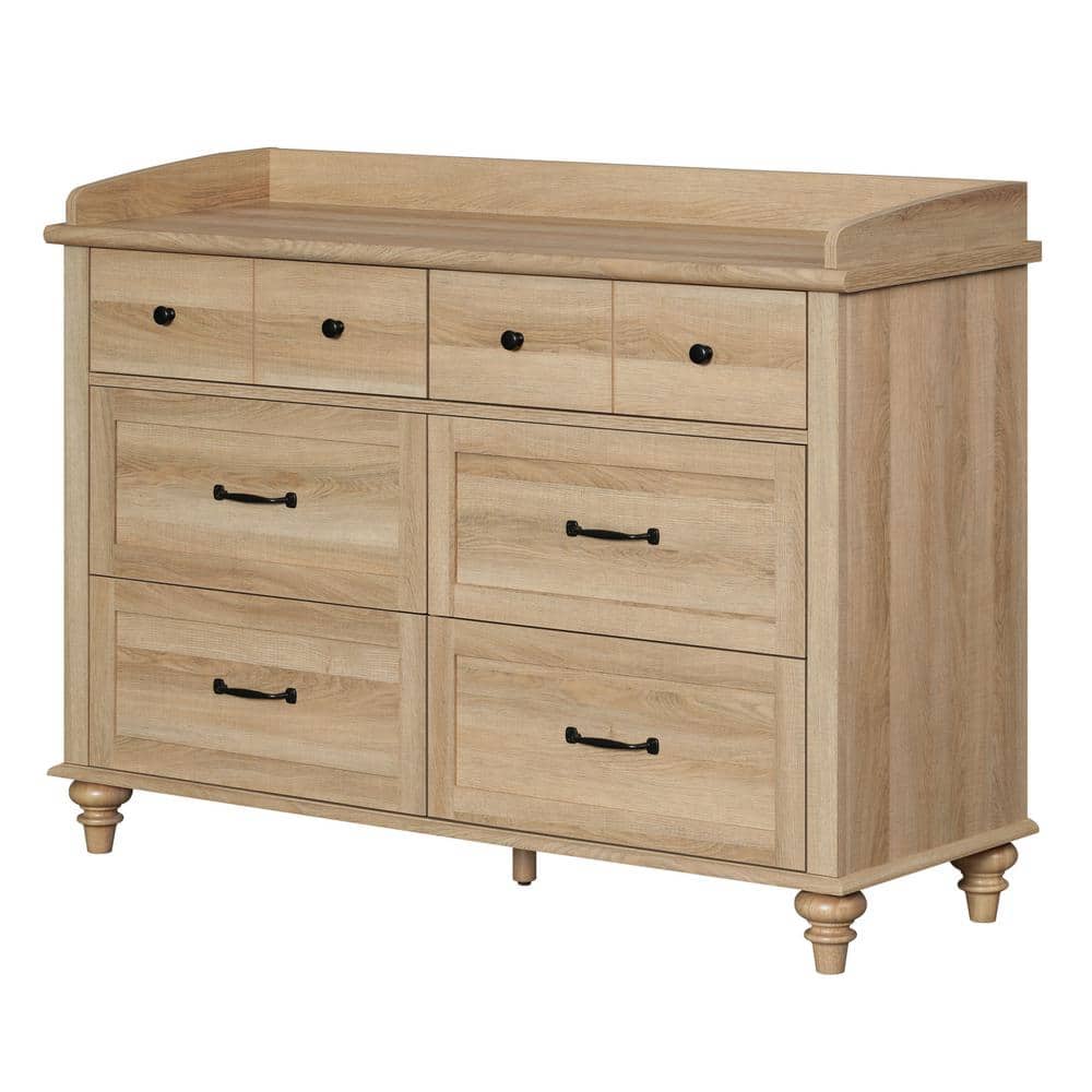 47 in.Baby Dresser for Nursery with 6 Drawers, Changing Table for Baby, Rustic Oak