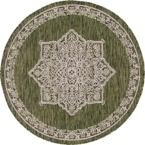 Green Antique Outdoor 4 ft. x 4 ft. Round Area Rug