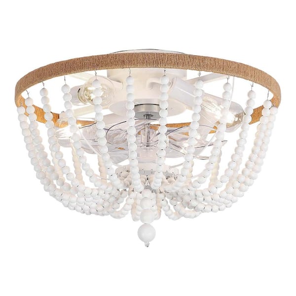 18 in. Caged Rustic Beads Indoor White Smart Ceiling Fan with Lights and Remote Control