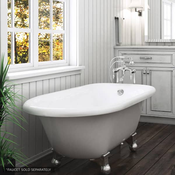 PELHAM & WHITE Laughlin 60 in. Acrylic Clawfoot Bathtub in White, Cannonball Feet, Drain in Polished Chrome
