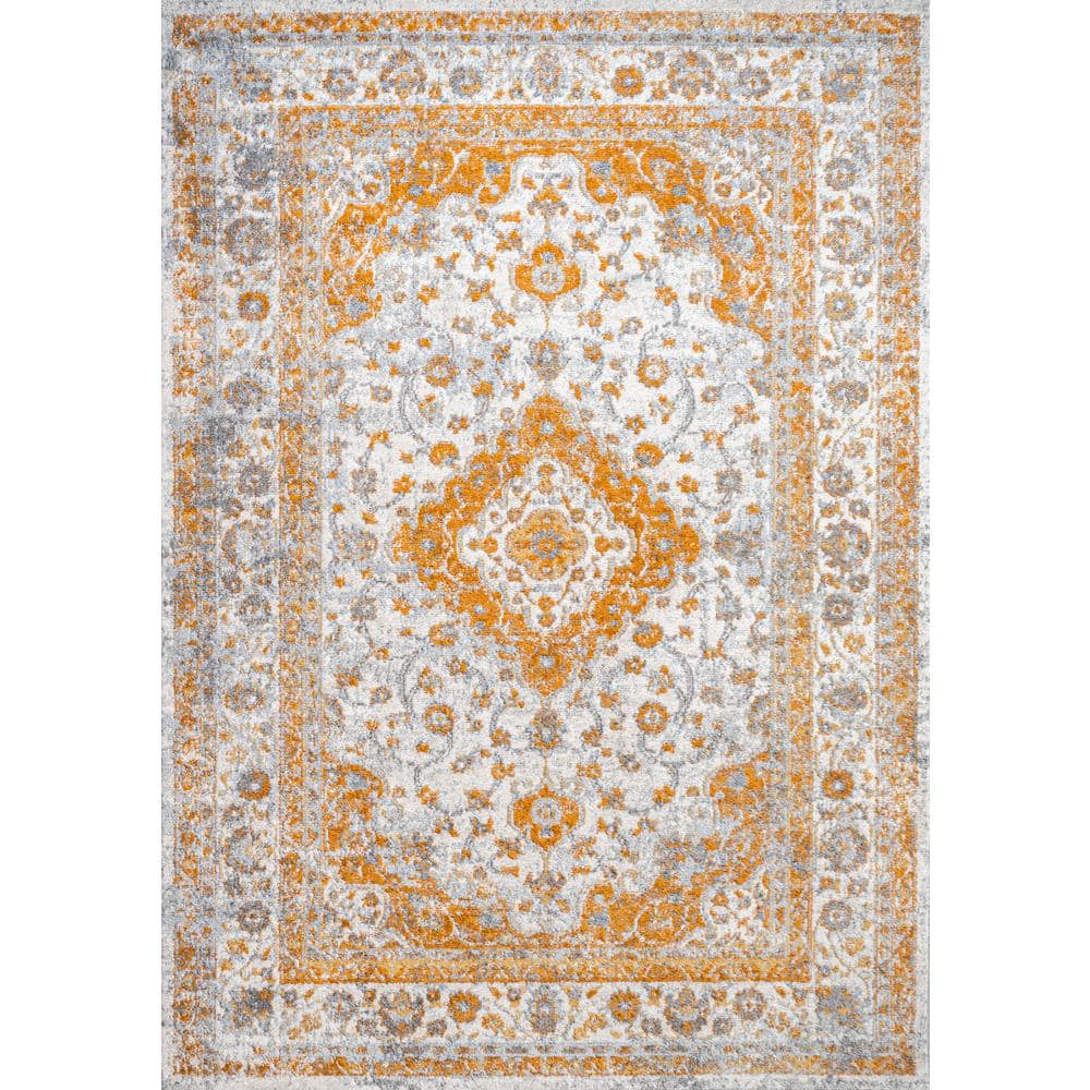 Indhira Orange and Cream Medallion 9' x 12' Synthetic Area Rug