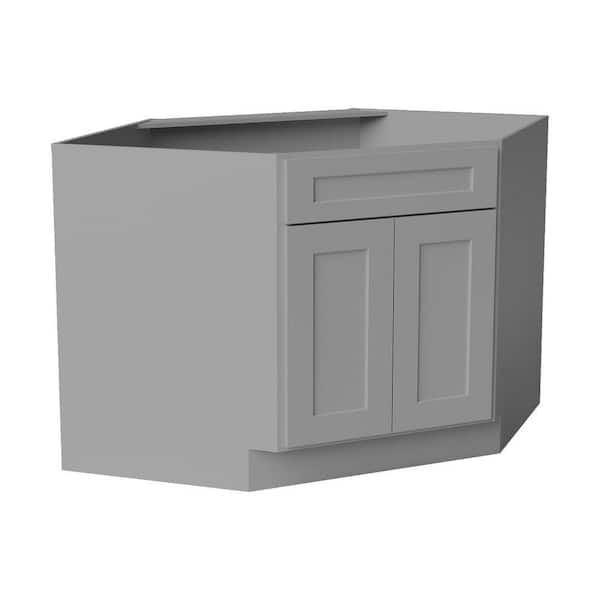 42 in. W x 42 in. D x 34.5 in. H Ready to Assemble Solid Wood Shaker Corner Sink Base Kitchen Cabinet in Light Grey