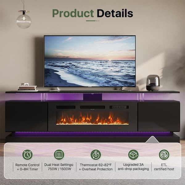 Sizzim 70 in. Freestanding Electric Fireplace TV Stand with
