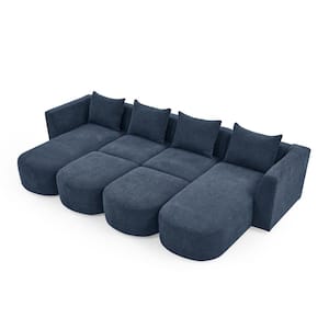 6-Piece Polyester U-Shaped Modular Sectional Sofa with Ottomans in Navy