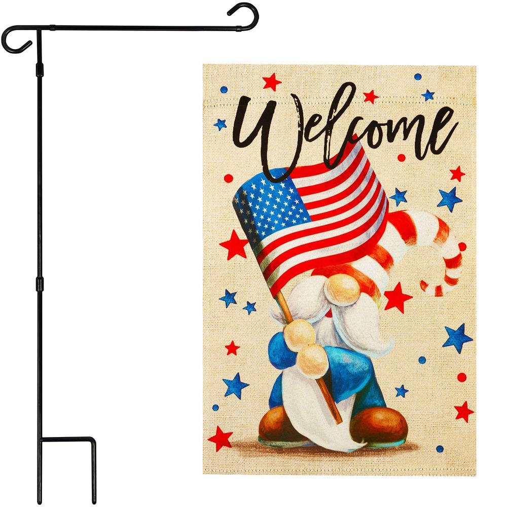 1 ft. x 1.5 ft. Polyester Welcome Patriotic Gnome 2-Sided Garden Flag with 36 in. Black Iron Garden Stand price history on PriceWatchPro