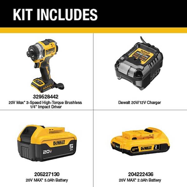 20-Volt MAX XR Lithium-Ion Cordless Impact Driver with 20-Volt MAX 5.0 Ah and 2.0 Ah Battery Packs and Charger