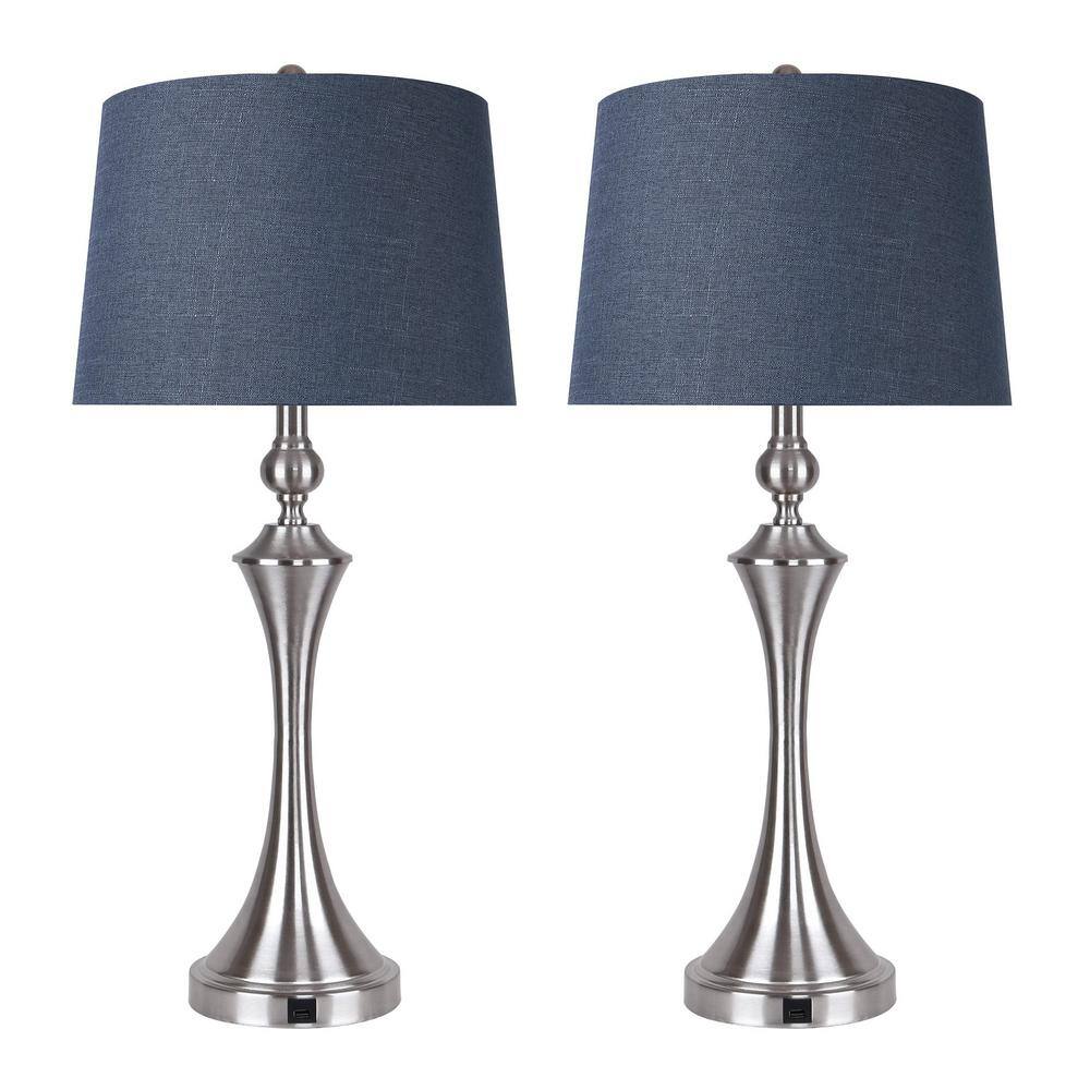 GRANDVIEW GALLERY 31 in. Brushed Nickel Table Lamps with USB Port in ...