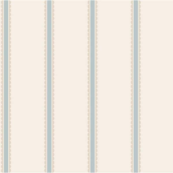 Bobbin Stripe Light Blue Scalloped Wallpaper Sample