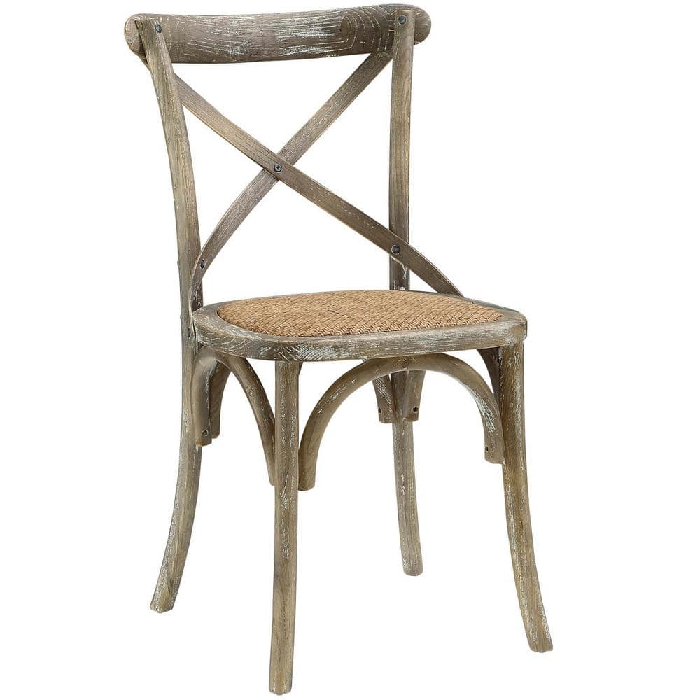 Rustic Gray Elm Wood Cross-Back Dining Side Chair