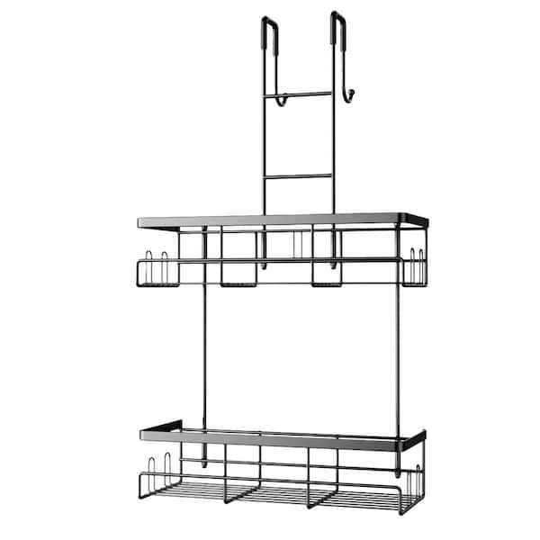 Stainless Steel Over the Door Shower Caddy Hanging, Rustproof Shower Organizer over the Door, No Drilling Rack in Black