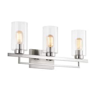 23.5 in. 3-Light Brushed Nickel Modern Vanity Light with Clear Beveled Glass Shades