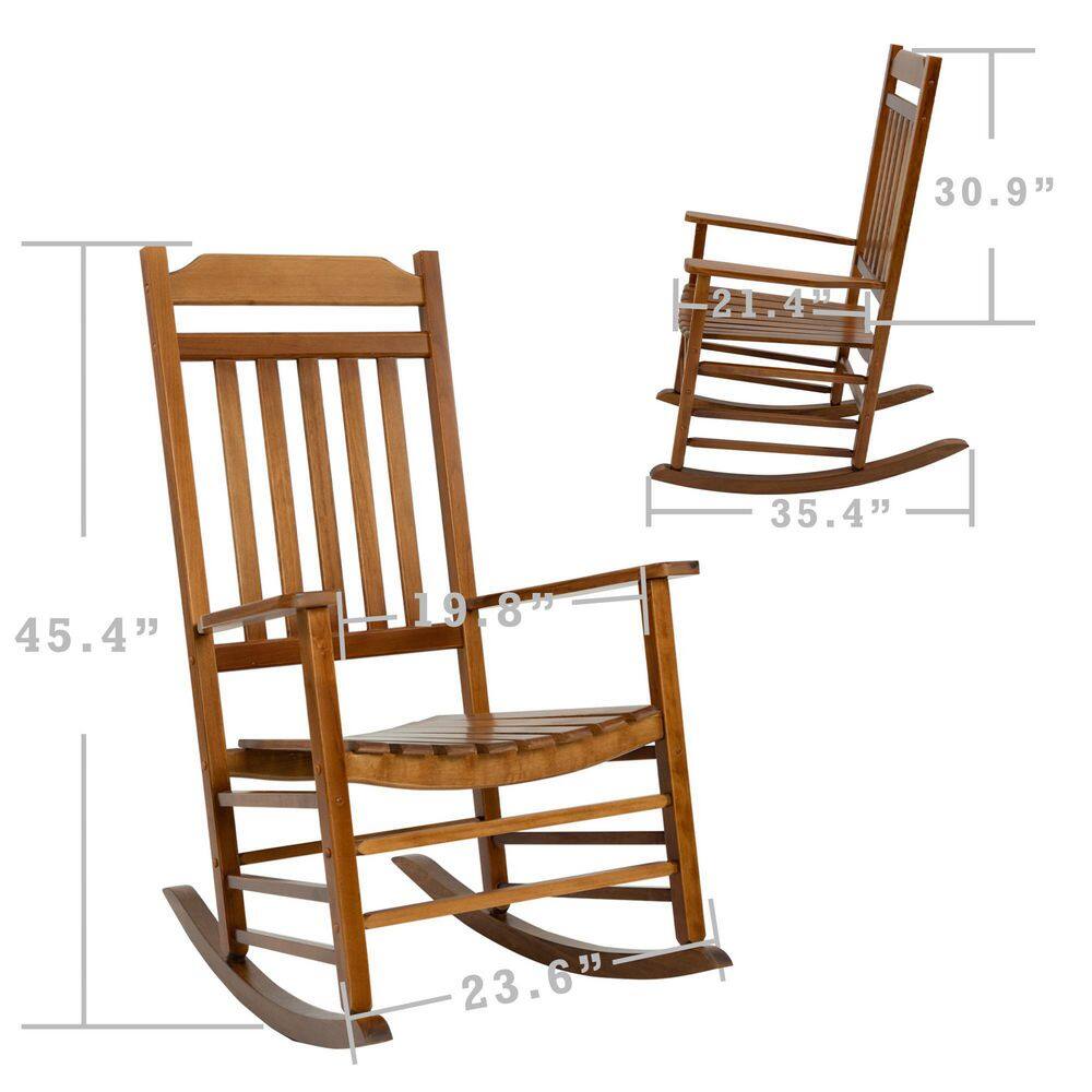 Natural Wood High Back Slat Outdoor Rocking Chair with Arms