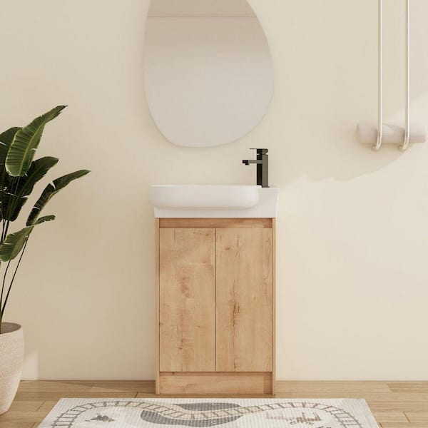 22.8 in. W x 12.4 in. D x 35.1 in. H Freestanding Light Brown Single Bath Vanity with White Ceramic Vanity Top