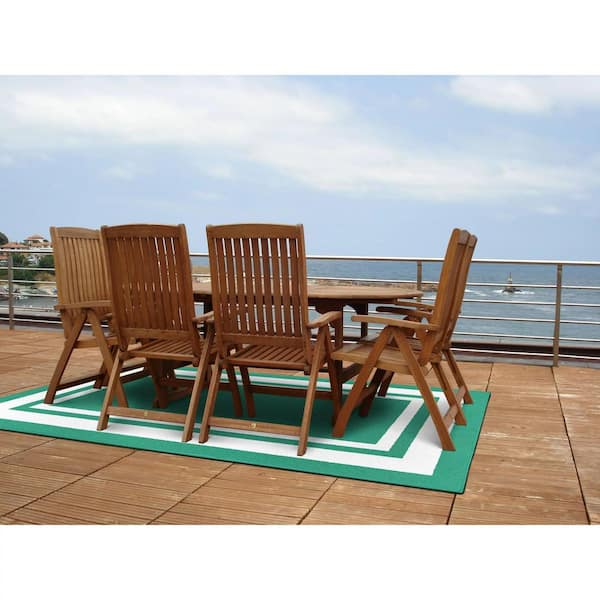 Teal Polypropylene 5 ft. x 7 ft. Border Indoor Area Rug