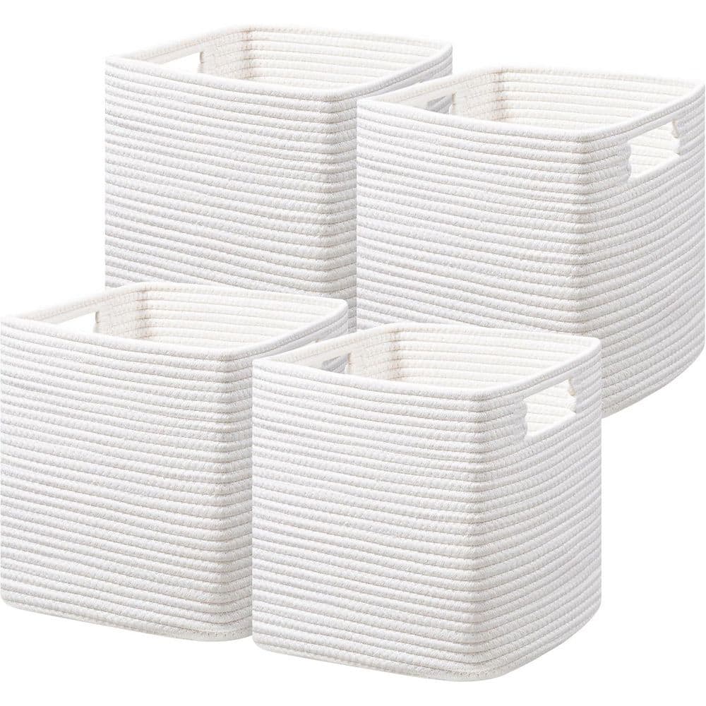 White 13 in. x 13 in. Cotton Decorative Baskets Set of 4, Cube