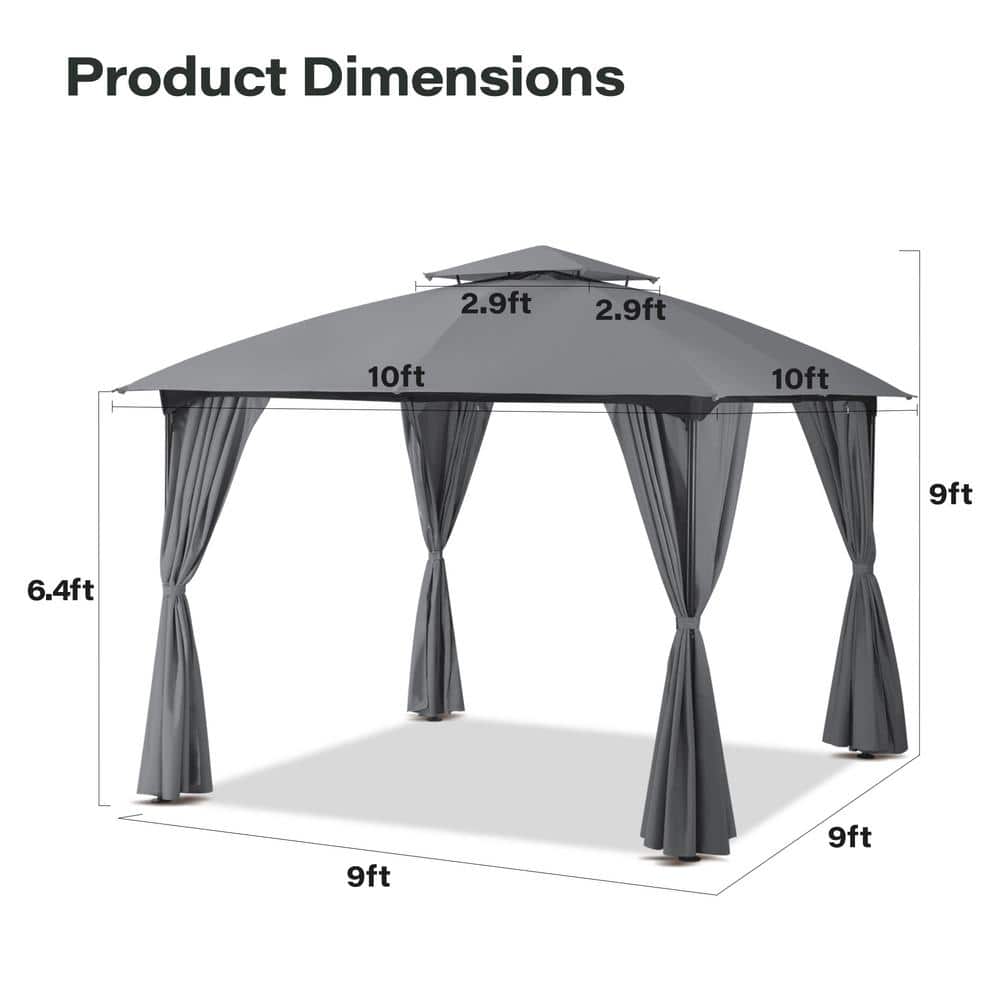 10x10 Gray Steel Patio Gazebo with Privacy Curtains