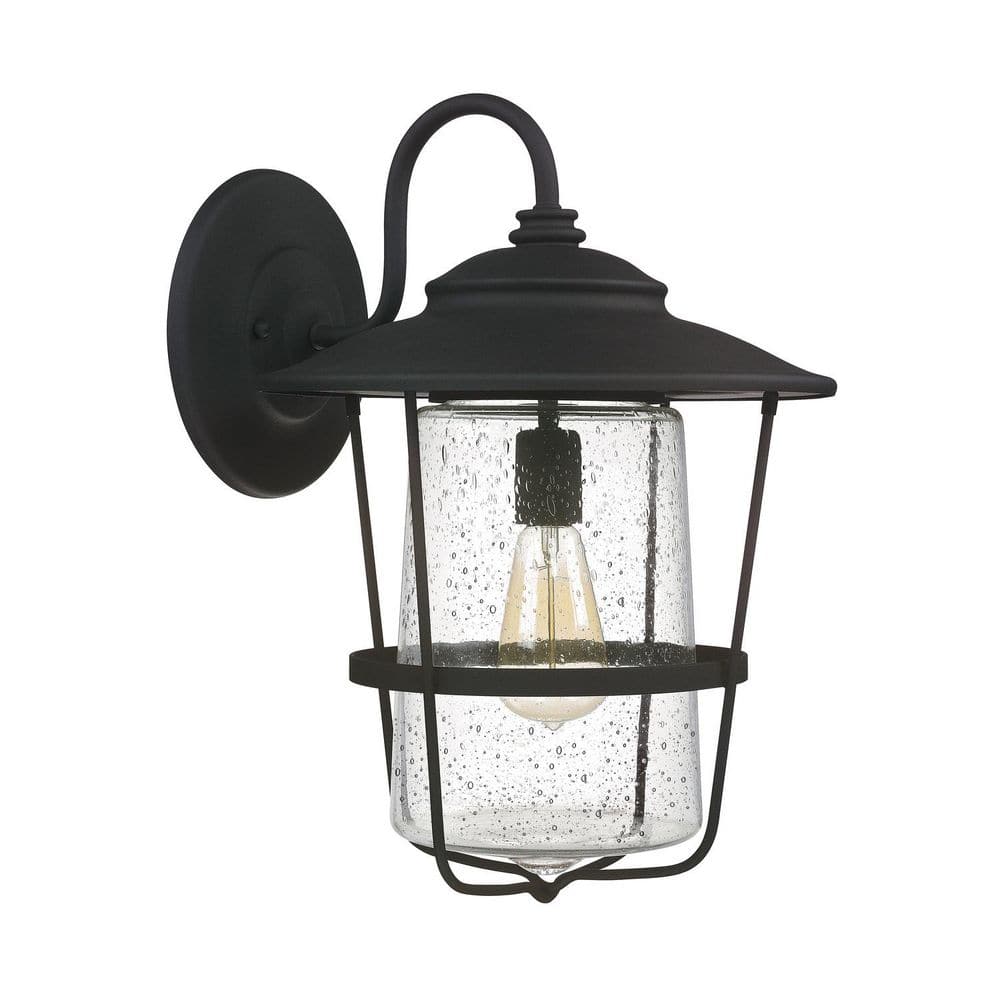 Creekside 13 in. W x 18.5 in. H 1-Light Clear Seeded Glass Outdoor Wall Lantern in Black price history on PriceWatchPro