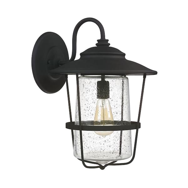 Capital Lighting Fixture Company Creekside 13 in. W x 18.5 in. H 1-Light Clear Seeded Glass Outdoor Wall Lantern in Black