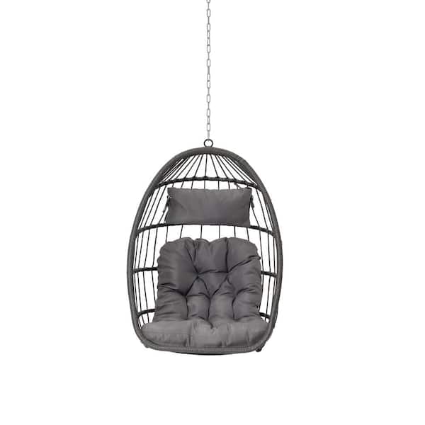 fiziti Indoor/Outdoor Porch Wicker Swing Egg Chair with Light Gray Cushions Without Stand