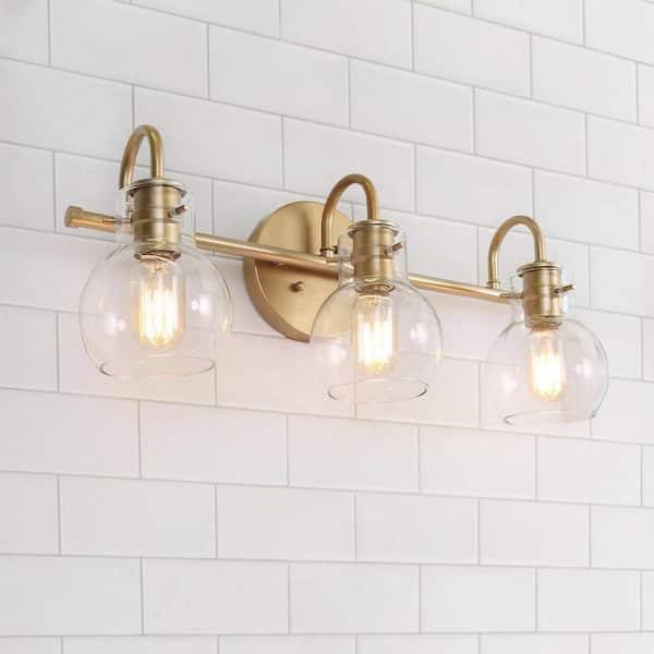 LNC Robb Modern 3-Light Gold Bathroom Vanity Light Interior Powder Room Lighting with Clear Globe Shades