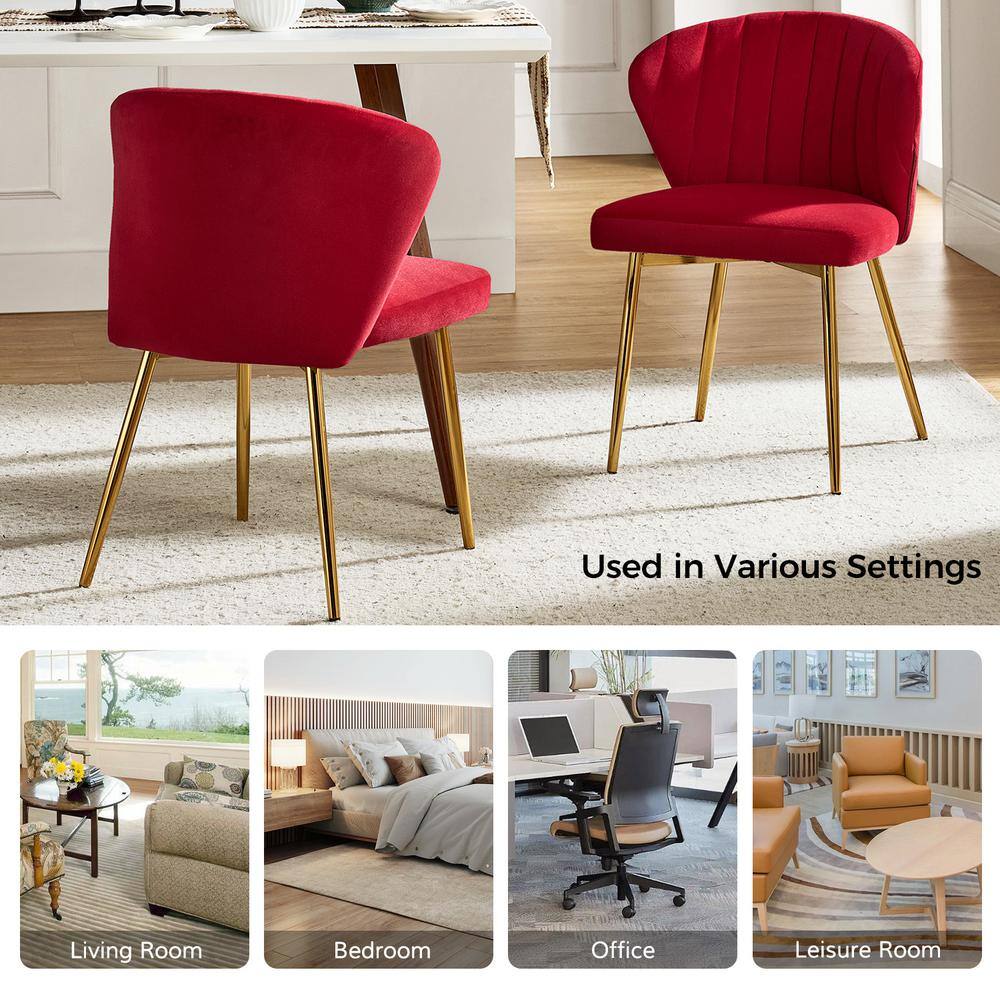 Red Velvet Upholstered Side Chair with Gold Metal Legs