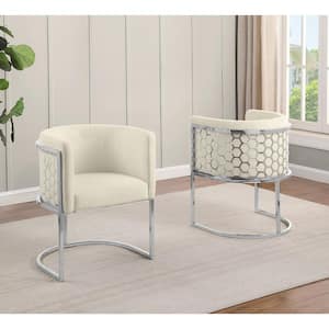 Evan 19 in. Cream Low Back Metal Frame Side Chairs w/Teddy Fabric Set of 2