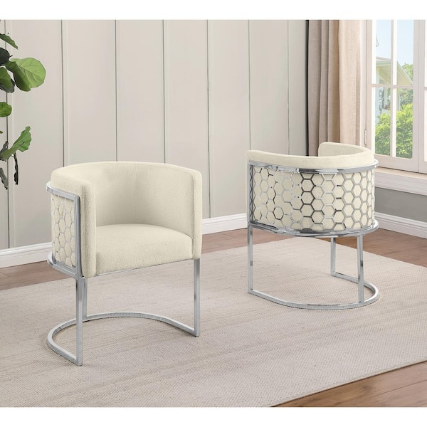 Best Quality Furniture Evan 19 in. Cream Low Back Metal Frame Side Chairs w/Teddy Fabric Set of 2