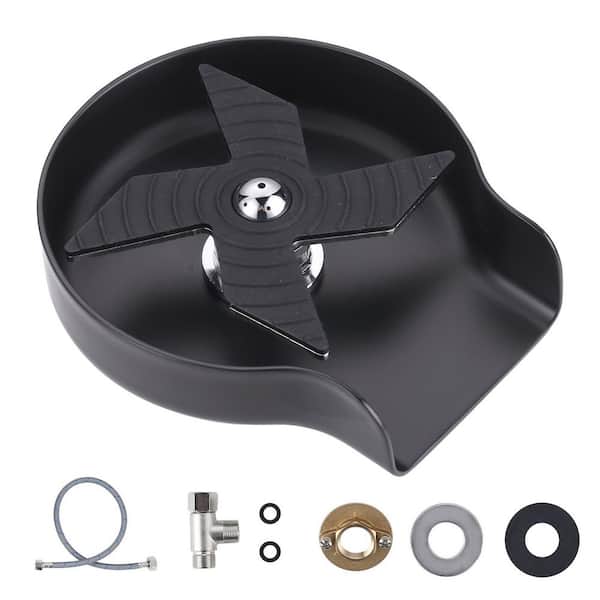 4 in. Stainless Steel Glass Rinser Cup Washer with Silicone Blade and Supply Lines for Kitchen Sinks in Matte Black