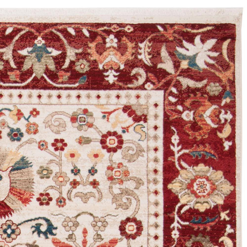 Ivory and Red Synthetic Rectangular 8' x 10' Area Rug