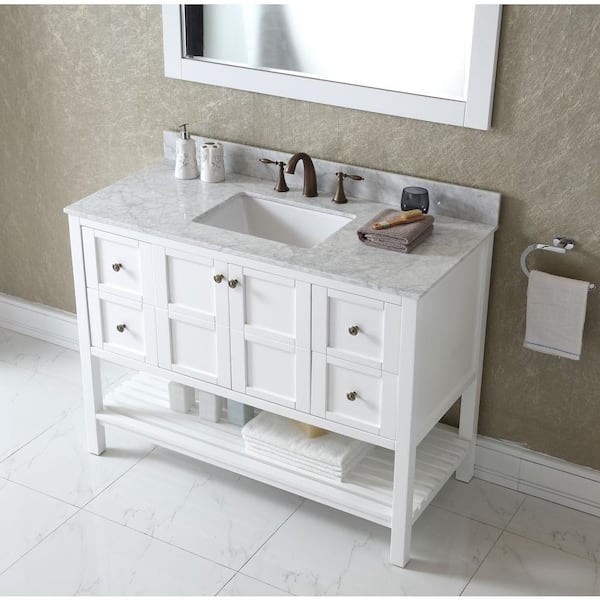 Virtu Usa Winterfell 49 In W Bath, White Bathroom Vanity With Marble Top
