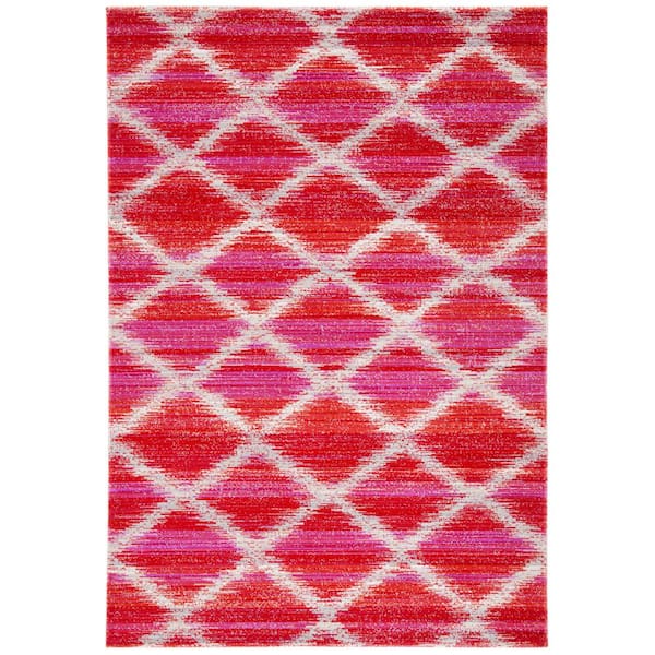 Montage Fuchsia/Ivory 3 ft. x 5 ft. Abstract Diamond Striped Indoor/Outdoor Area Rug