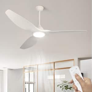 65 in. Smart LED Indoor Industrial White Low Profile Embedded Semi Flush Mount Ceiling Fan with Light Kit with Remote